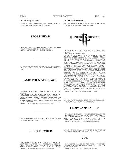 marks published for opposition - U.S. Patent and Trademark Office