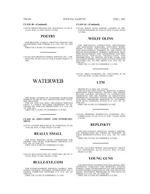 marks published for opposition - U.S. Patent and Trademark Office