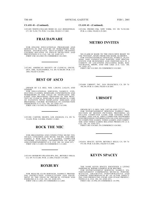 marks published for opposition - U.S. Patent and Trademark Office