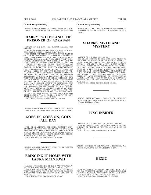 marks published for opposition - U.S. Patent and Trademark Office