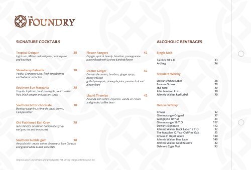 Southern Sun Abu Dhabi-The Foundry-Dinner Menu