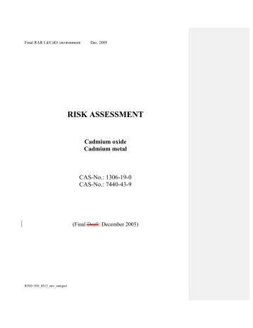 Risk assessment Cadmium oxide and - UNEP Chemicals