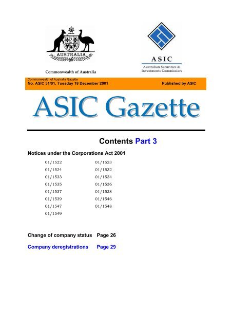 Contents Part 3 - Australian Securities and Investments Commission