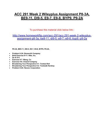 ACC 291 Week 2 Wileyplus Assignment P8-3A, BE9-11, DI9-5, E9-7, E9-8, BYP9, P9-2A