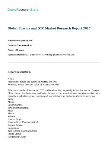 Global Pharma and OTC Market Research Report 2017 