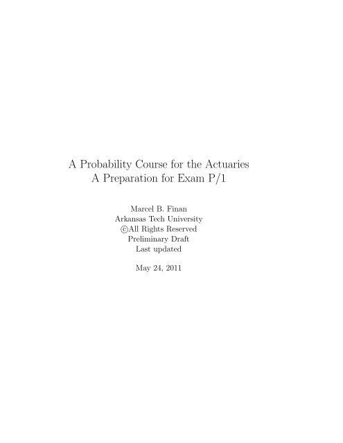 A Probability Course for the Actuaries A Preparation for Exam P/1