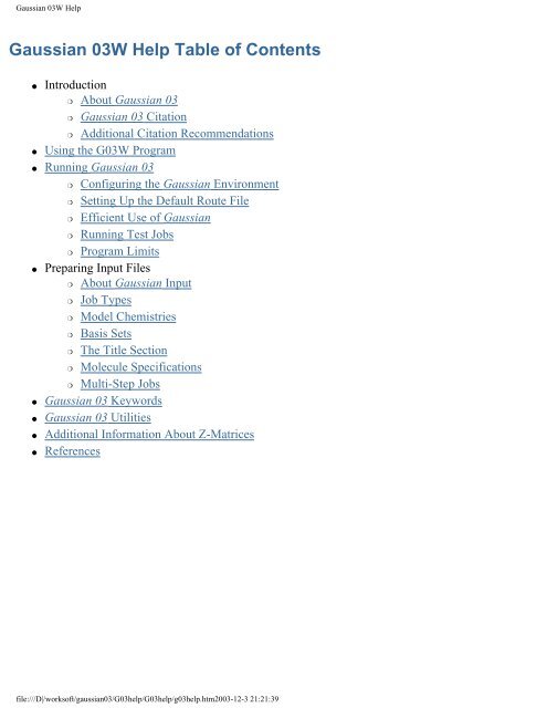 Gaussian 03W Help