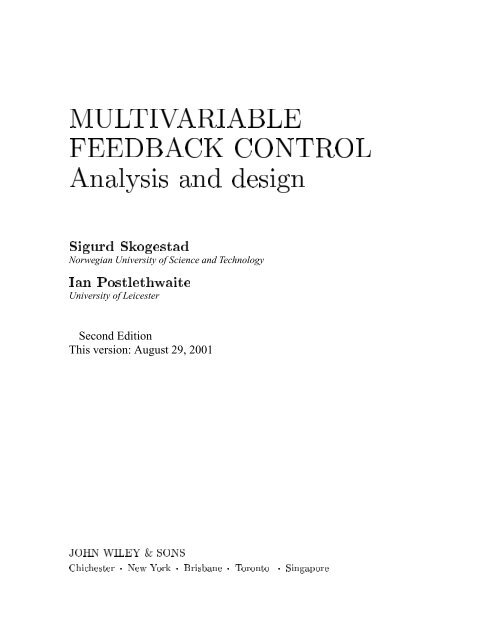 Multivariable Feedback Control Analysis And Design Pdf