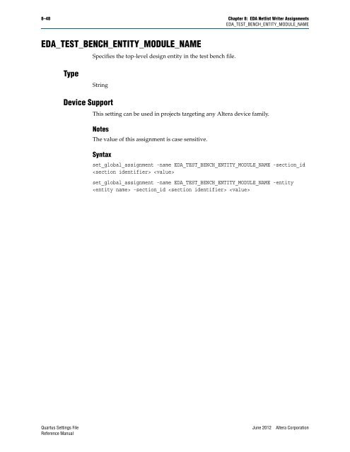 Quartus II Settings File Reference Manual - Altera