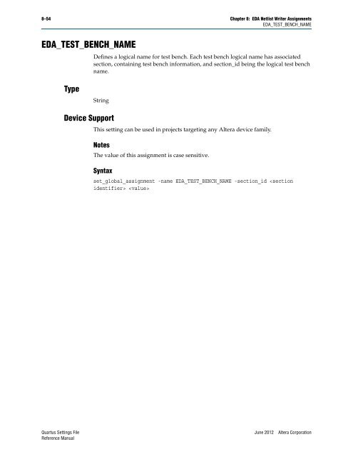 Quartus II Settings File Reference Manual - Altera