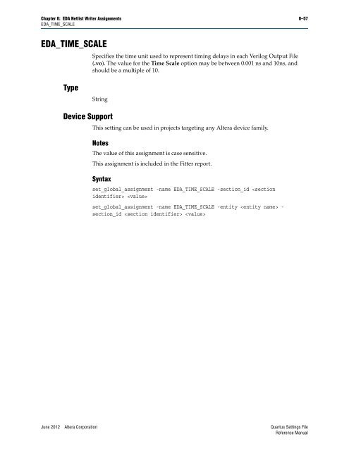 Quartus II Settings File Reference Manual - Altera