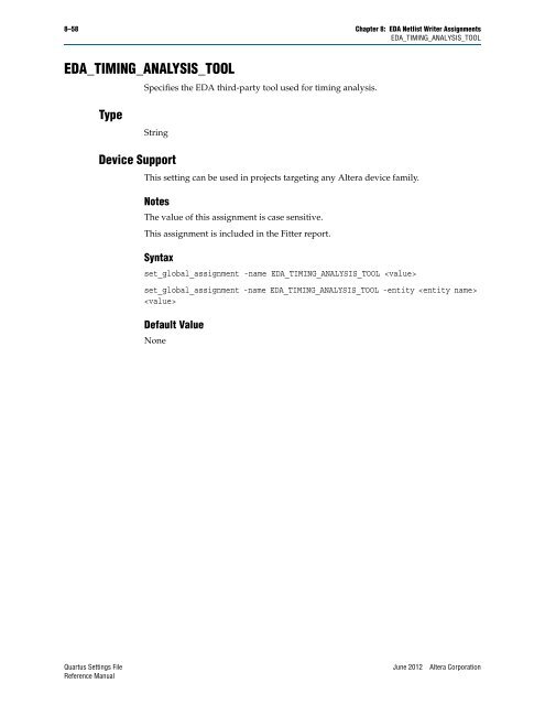 Quartus II Settings File Reference Manual - Altera