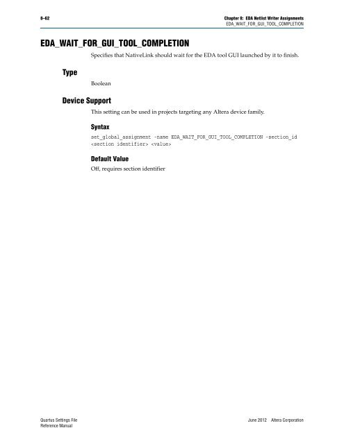 Quartus II Settings File Reference Manual - Altera