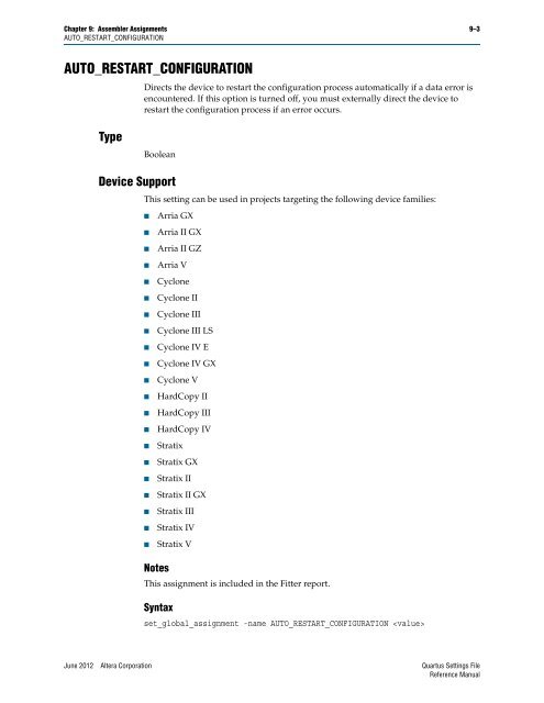 Quartus II Settings File Reference Manual - Altera