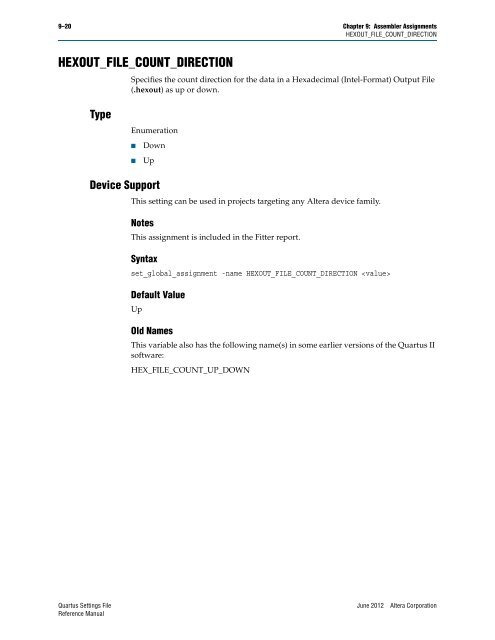 Quartus II Settings File Reference Manual - Altera