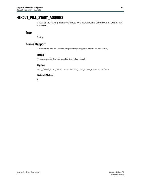 Quartus II Settings File Reference Manual - Altera