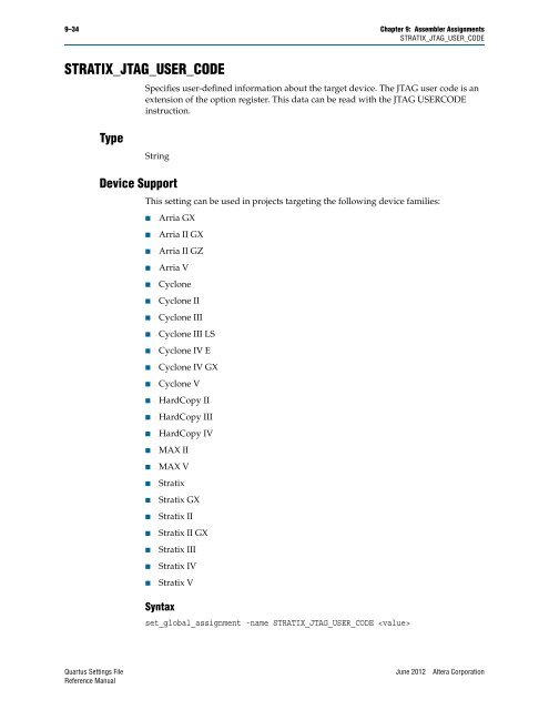 Quartus II Settings File Reference Manual - Altera