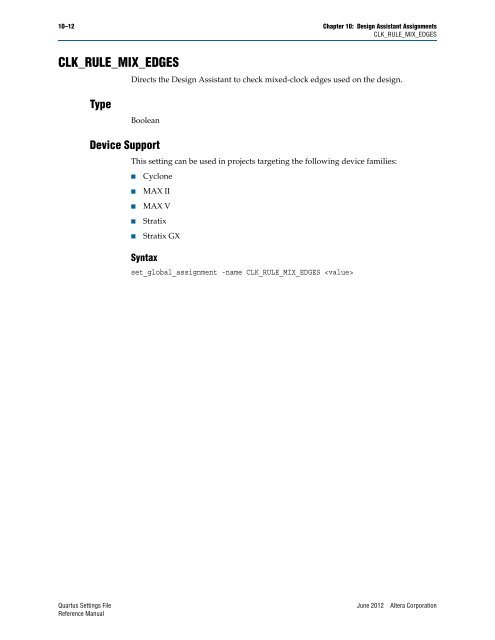 Quartus II Settings File Reference Manual - Altera