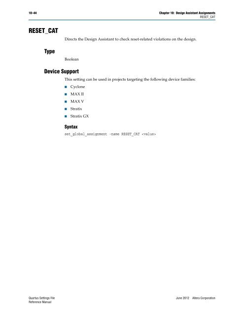 Quartus II Settings File Reference Manual - Altera