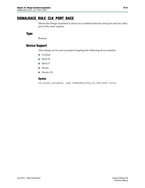 Quartus II Settings File Reference Manual - Altera