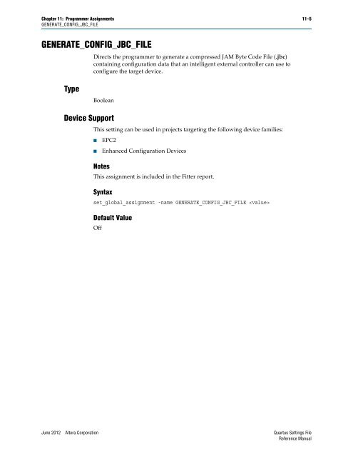 Quartus II Settings File Reference Manual - Altera