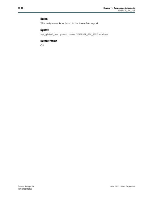 Quartus II Settings File Reference Manual - Altera