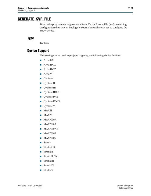 Quartus II Settings File Reference Manual - Altera