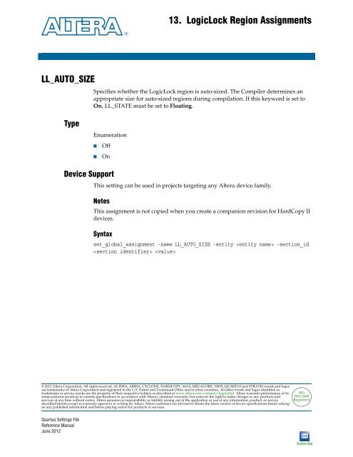 Quartus II Settings File Reference Manual - Altera