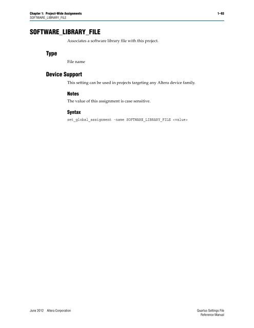 Quartus II Settings File Reference Manual - Altera