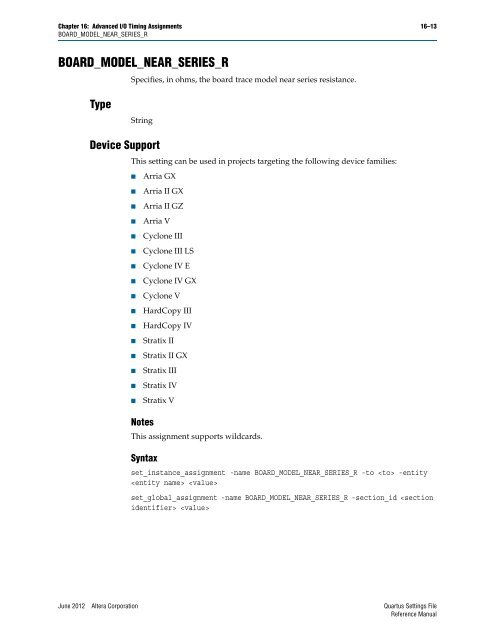 Quartus II Settings File Reference Manual - Altera