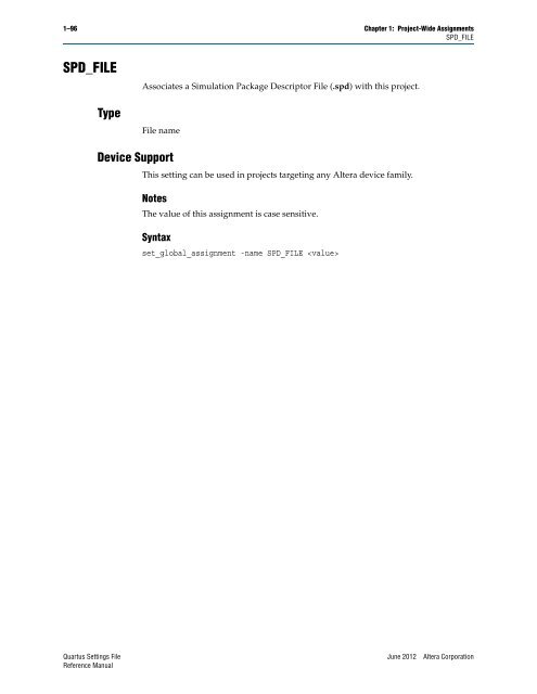 Quartus II Settings File Reference Manual - Altera