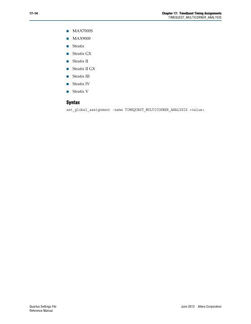 Quartus II Settings File Reference Manual - Altera