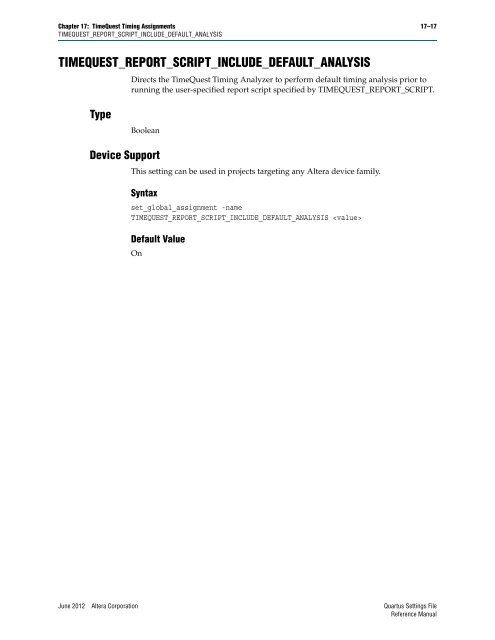 Quartus II Settings File Reference Manual - Altera