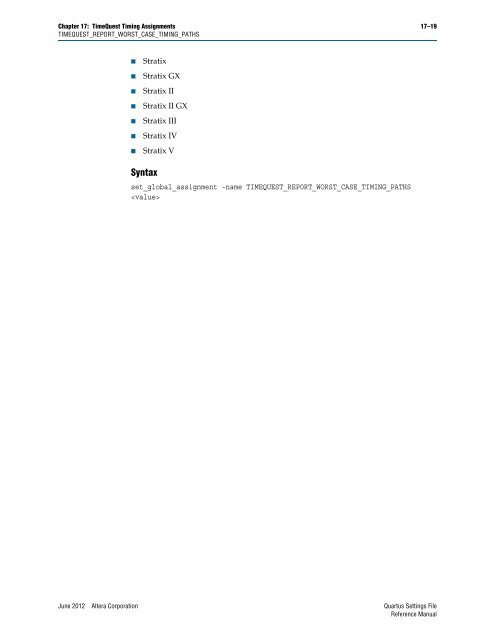 Quartus II Settings File Reference Manual - Altera