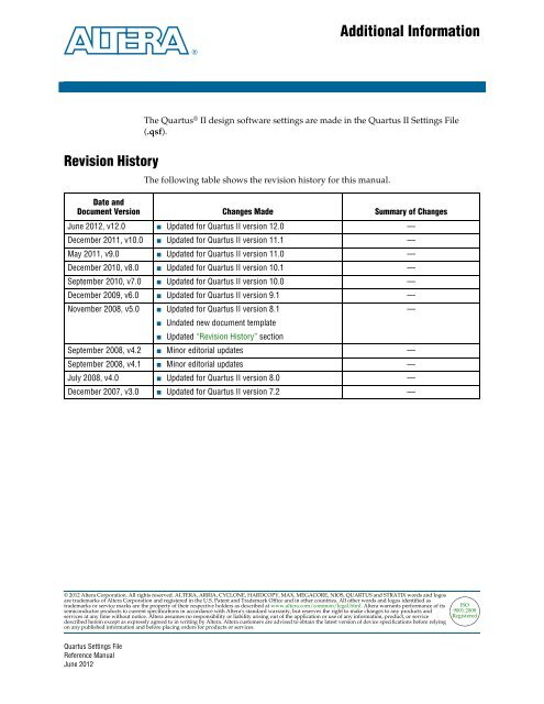 Quartus II Settings File Reference Manual - Altera