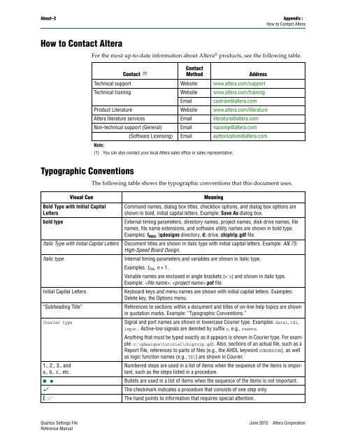 Quartus II Settings File Reference Manual - Altera