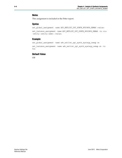Quartus II Settings File Reference Manual - Altera
