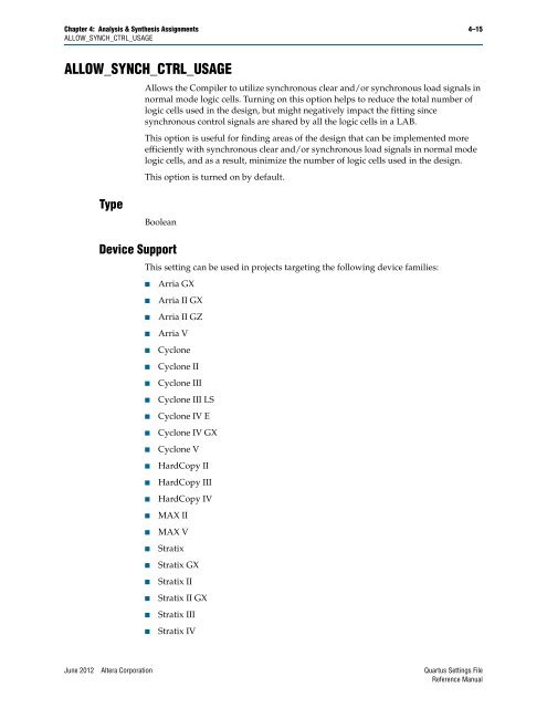 Quartus II Settings File Reference Manual - Altera