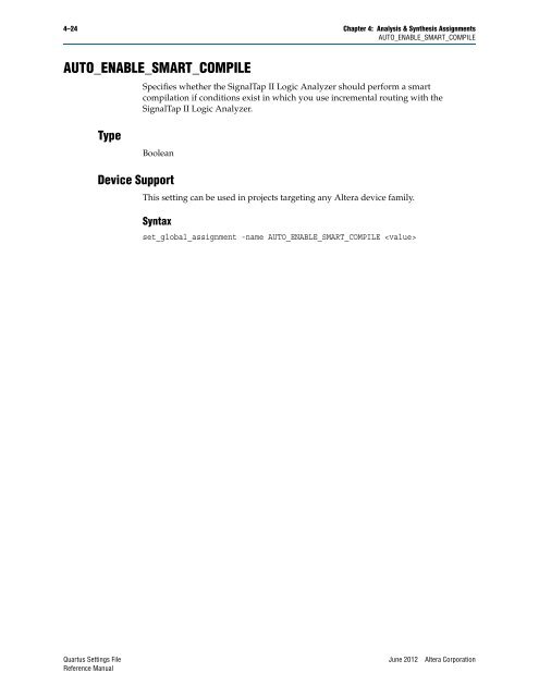Quartus II Settings File Reference Manual - Altera