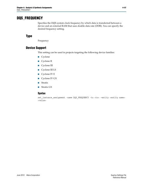 Quartus II Settings File Reference Manual - Altera