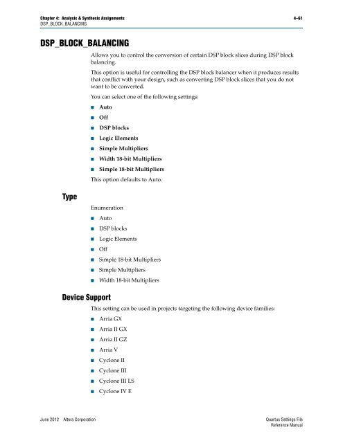 Quartus II Settings File Reference Manual - Altera