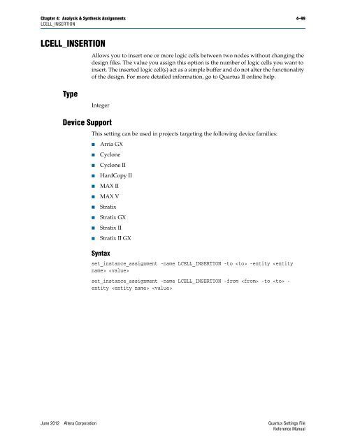 Quartus II Settings File Reference Manual - Altera