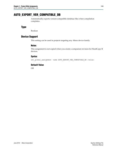 Quartus II Settings File Reference Manual - Altera