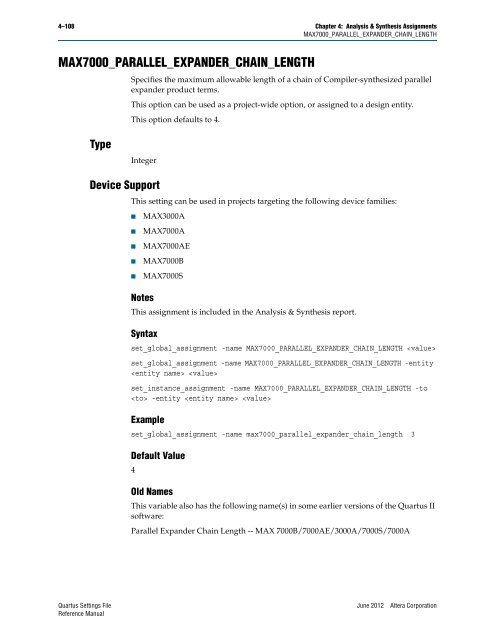 Quartus II Settings File Reference Manual - Altera