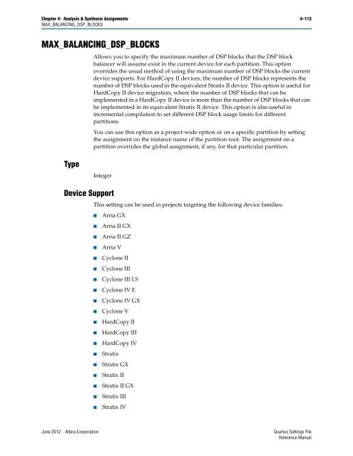 Quartus II Settings File Reference Manual - Altera