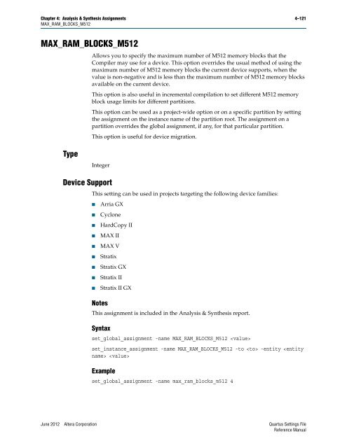 Quartus II Settings File Reference Manual - Altera