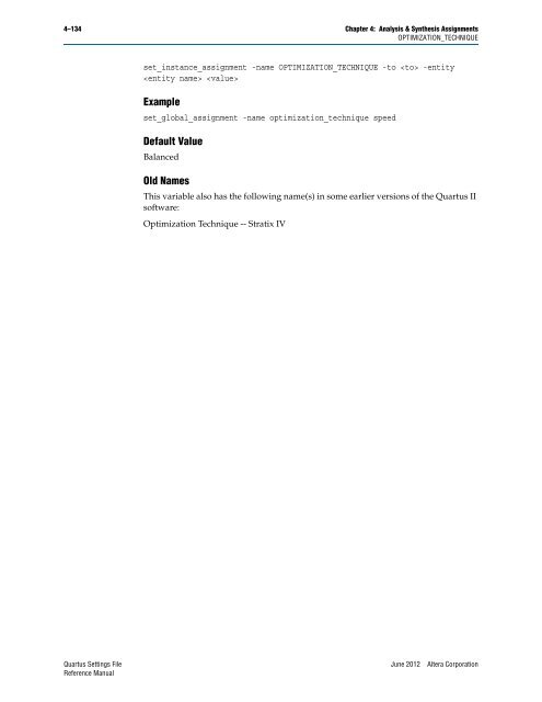 Quartus II Settings File Reference Manual - Altera
