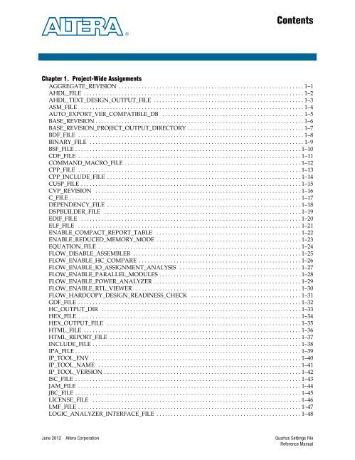 Quartus II Settings File Reference Manual - Altera