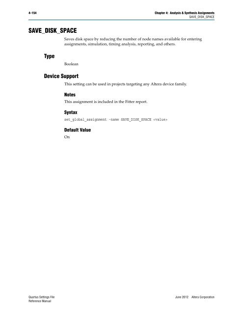 Quartus II Settings File Reference Manual - Altera