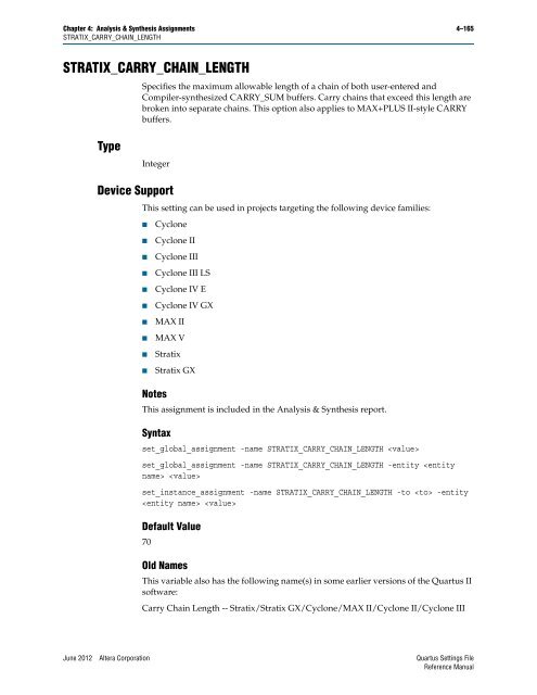 Quartus II Settings File Reference Manual - Altera